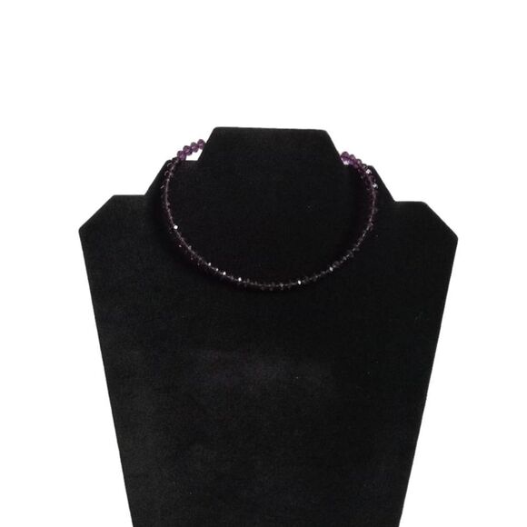 Shiny Purple Transparent Faceted Beaded Memory Wire Circle Choker Style Necklace - Picture 1 of 8